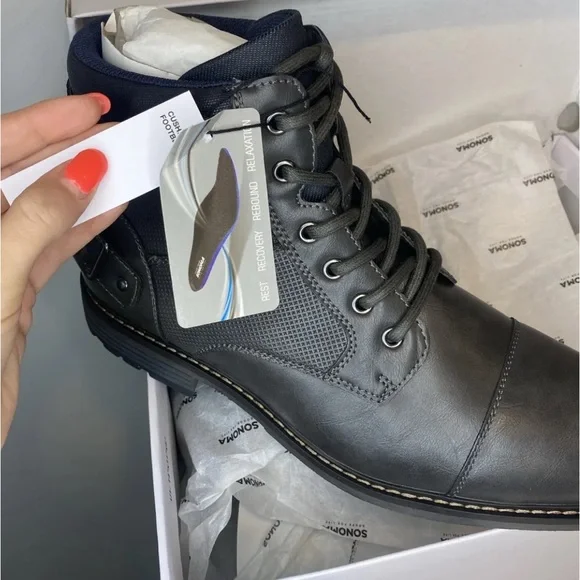 Sonoma Men’s Combat Boots Size 11W Wide Gray Lace-Up Casual Rugged Comfort Ortho - Picture 5 of 8